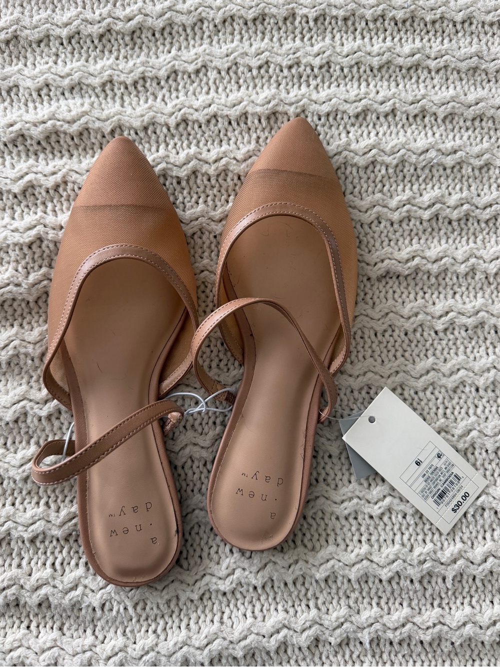A New Day Nude Pointed-Toe Slingback Flats NWT